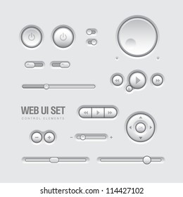 Light Web UI Elements Design Gray. Buttons, Switches, bars, power buttons, sliders