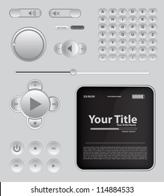 Light Web UI Elements Design Gray. Elements: Buttons, Switchers, Slider