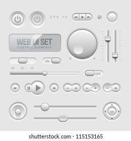 Light Web UI Elements Design Gray. Elements: Buttons, Switchers, Slider