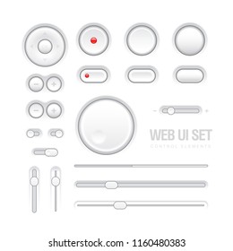 Light Web UI Elements Design Gray. Elements: Buttons, Switchers, Slider