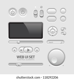 Light Web UI Elements Design Gray. Elements: Buttons, Switchers, Slider