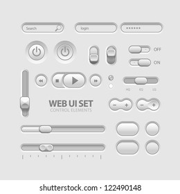 Light Web UI Elements Design Gray. Elements: Buttons, Switchers, Slider