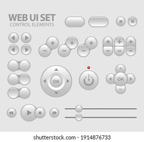 Light Web UI Elements Design Gray. Elements Buttons, Switchers Slider