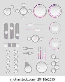 Light Web UI Elements Design Gray. Elements: Buttons, Switches, Slider