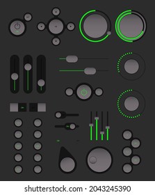 Light Web UI Elements Design Gray. Elements: Buttons, Switches, Slider