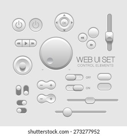 Light Web UI Elements Design Gray. Elements: Buttons, Switchers, Slider