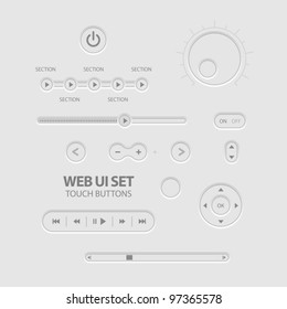 Light Web UI Elements Design Gray. Elements: Buttons, Switchers, Slider