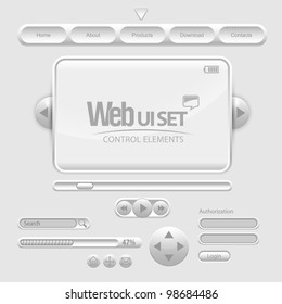 Light Web UI Elements Design Gray. Elements: Buttons, Switchers, Slider