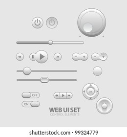 Light Web UI Elements Design Gray. Elements: Buttons, Switchers, Slider