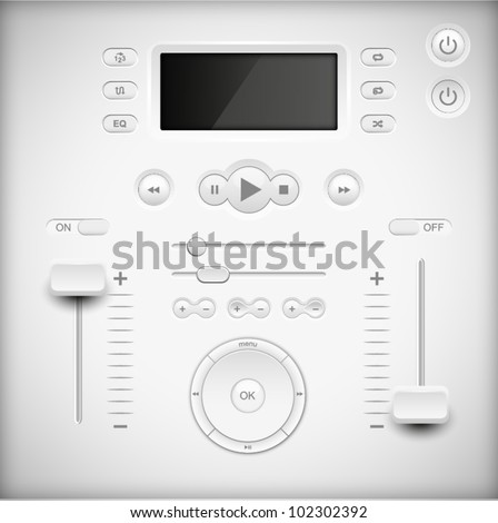 Light Web UI Elements Design Gray. Elements: Buttons, Switchers, Slider, mix, equalizer