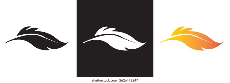 Light weight bird feather icon.  Vector for websites, mobile interfaces, presentations, banner, visual branding etc. Vector illustration. isolated on white and black background. EPS 10