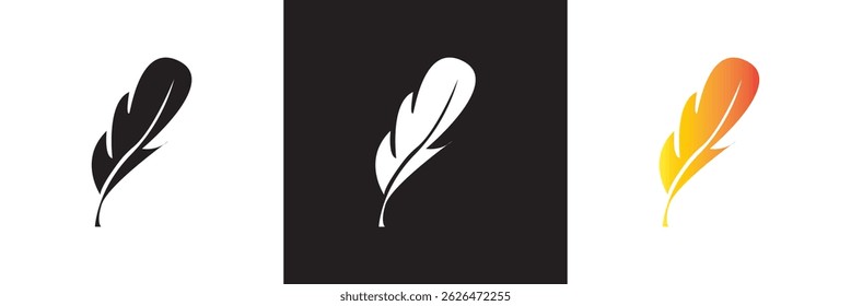 Light weight bird feather icon.  Vector for websites, mobile interfaces, presentations, banner, visual branding etc. Vector illustration. isolated on white and black background. EPS 10