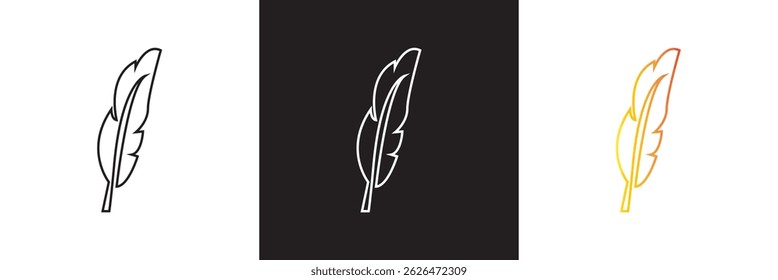 Light weight bird feather icon.  Vector for websites, mobile interfaces, presentations, banner, visual branding etc. Vector illustration. isolated on white and black background. EPS 10