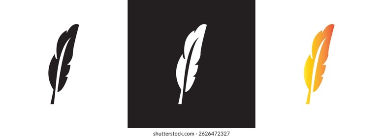Ícone de pena de pássaro peso leve.  Vetor para sites, interfaces móveis, apresentações, banner, marca visual etc. Ilustração vetorial. isolada no plano de fundo branco e preto. EPS 10