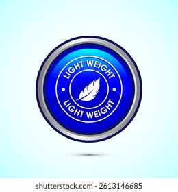 Light weight icon design illustration. Feather icon, Light weight label sign symbol, Blue color round button design