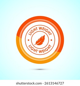 Light weight icon design illustration. Feather icon, Light weight label sign symbol, Orange color button design
