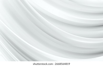 A light, white abstract background with smooth, flowing curved lines. The texture appears soft and elegant, resembling the folds of white fabric. Clean and simple modern minimalist design.