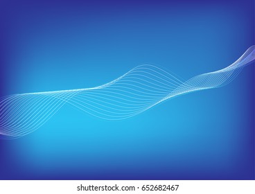 Light white blending line wave flowing on gradient blue background.