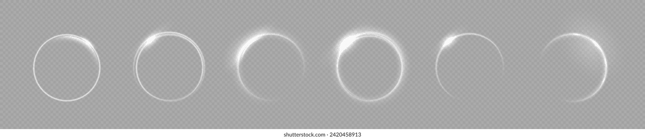 Light white circle. The energy flow tunnel. Curve light effect of white line. Abstract luxury white light vector flare semicircle and spark light effect. Luminous white circle portal. Ring background