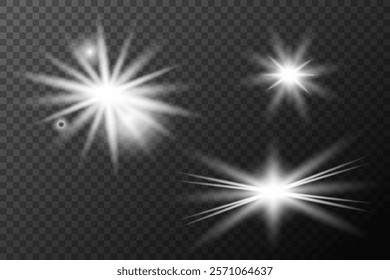 Light white effect: isolated flare, tire explosion, dust line, sun flare, star spark, sunlight, vector set