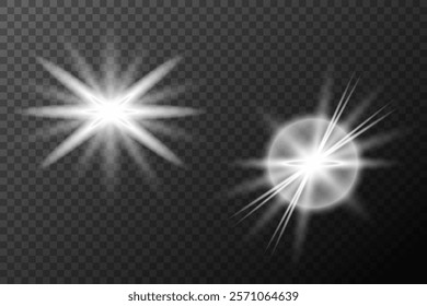 Light white effect: isolated flare, tire explosion, dust line, sun flare, star spark, sunlight, vector set