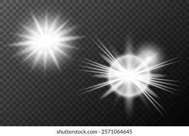 Light white effect: isolated flare, tire explosion, dust line, sun flare, star spark, sunlight, vector set