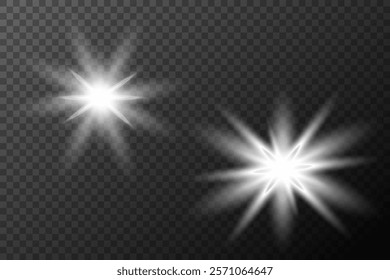 Light white effect: isolated flare, tire explosion, dust line, sun flare, star spark, sunlight, vector set