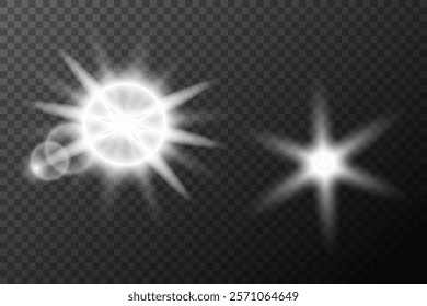 Light white effect: isolated flare, tire explosion, dust line, sun flare, star spark, sunlight, vector set