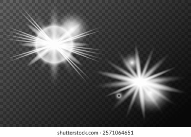 Light white effect: isolated flare, tire explosion, dust line, sun flare, star spark, sunlight, vector set