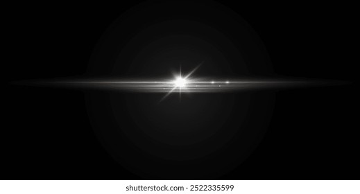 Reflejos de efecto blanco claro, iluminación de neón en colores blancos. Lente de luz brillante. Efectos de luz de la policía, líneas. Estrellas brillantes, chispas brillantes sobre un fondo negro. Efecto de luz roja de Vector