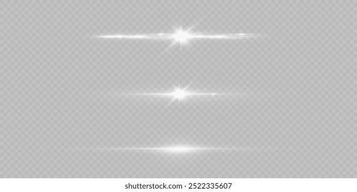 Light white effect reflections, neon illumination in white colors. Bright light lens. Police light effects, lines. Shiny stars, glowing sparks on a black background. Vector red light effect