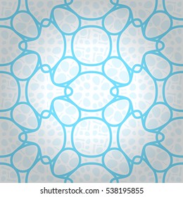 Light white fancy seamless pattern in Rorschach test style. Intricate puzzle repeatable backdrop. Shining, contrast design for curtain, banner, textile or other purpose. Vector background.