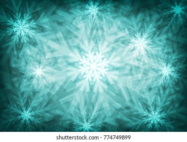 Light white flakes or Crystal on Dark teal background; Winter and christmas day concept; design for Wallpaper and other; with space and text input; Vector; Illustration.