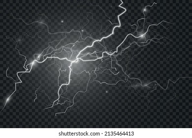 Light white isolated vector lightning png. Magic light abstract lines. Realistic natural lightning effects.