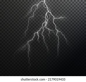 Light white isolated vector lightning png. Magic light abstract lines. Realistic natural lightning effects.