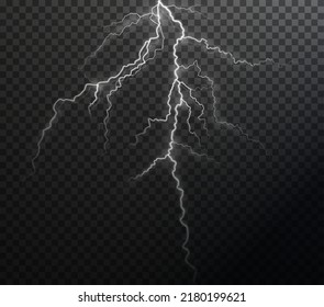 Light white isolated vector lightning png. Magic light abstract lines. Realistic natural lightning effects.