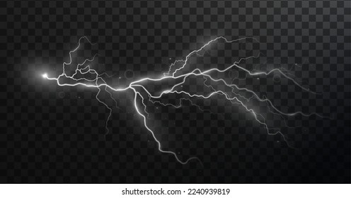 Light white isolated vector lightning png. Magic light abstract lines. Realistic natural lightning effects.