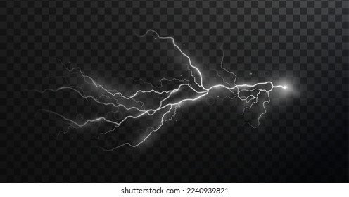 Light white isolated vector lightning png. Magic light abstract lines. Realistic natural lightning effects.