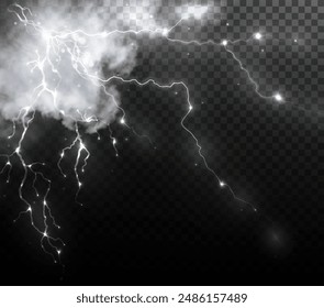 Hellweiße isolierte Vektorgrafik Blitz PNG. Realistischer natürlicher Glanz weißer BlitzeffektGewitter. In: Strength Energy Abbuchung Thunder. Blitz Blitz Blitz Donner Licht Funken Sturm Blitz	
