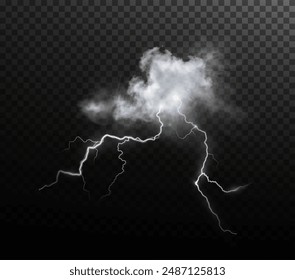 Light white isolated vector lightning png. Realistic natural glow white lightning effectThunderstorm. Strength Energy charge Thunder. Blitz Lightning Thunder Light Sparks Storm Flash	