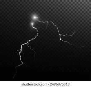 Light white isolated vector lightning png. Realistic natural glow white lightning effectThunderstorm. Strength Energy charge Thunder. Blitz Lightning Thunder Light Sparks Storm Flash	
