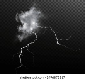 Light white isolated vector lightning png. Realistic natural glow white lightning effectThunderstorm. Strength Energy charge Thunder. Blitz Lightning Thunder Light Sparks Storm Flash	
