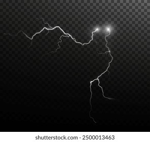 Light white isolated vector lightning png. Realistic natural glow white lightning effectThunderstorm. Strength Energy charge Thunder. Blitz Lightning Thunder Light Sparks Storm Flash	
