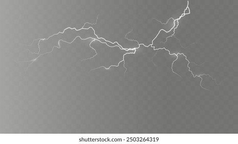 Light white isolated vector lightning png. Magic light abstract lines. Realistic natural lightning effects.