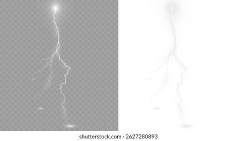 Light white isolated vector lightning png. Magic light abstract lines.
