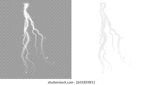Light white isolated vector lightning png. Magic light abstract lines.
