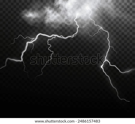 Light white isolated vector lightning png. Realistic natural glow white lightning effectThunderstorm. Strength Energy charge Thunder. Blitz Lightning Thunder Light Sparks Storm Flash	
