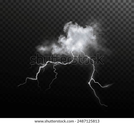 Light white isolated vector lightning png. Realistic natural glow white lightning effectThunderstorm. Strength Energy charge Thunder. Blitz Lightning Thunder Light Sparks Storm Flash	