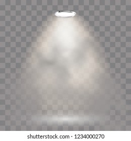 Light and white light lights on the floor. Abstract white background for displaying your product. Spotlight realistic beam. Christmas and New Year themes
