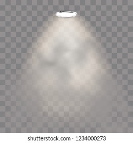Light and white light lights on the floor. Abstract white background for displaying your product. Spotlight realistic beam. Christmas and New Year themes

